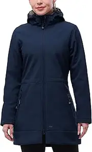 [33,000ft] Women's Softshell Long Jacket with Hood Fleece Lined Windproof Warm up Waterproof Windbreaker