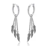Feathers Tassels Hoop Earrings 1 pc - Clover - Earring - One Size