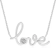 [Angara] Natural Diamond Love Pendant Necklace in Sterling Silver/14ct Solid Gold for Women | April Birthstone Jewellery for Her