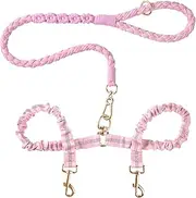 Dual Dog Leash,Double Dog Leash,360 Swivel No Tangle Walking Leash,Comfortable Shock Absorbing Reflective Bungee for Two Dogs(Pink)