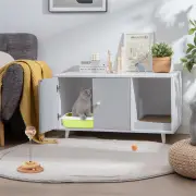 CostwayCat Litter Box Enclosure with Divider for Large Cat &amp; Kitty-Grey