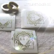 wedding invitations labels gloss white & gold heart personalised initials x 50