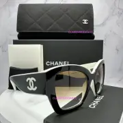 New CHANEL Sunglasses Black White Cat Eye Butterfly CC Logo Authentic Italy