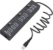 Pasow 10 Port High Speed USB 2.0 Hub with Power Adapter and 3 Control Switches (Black)