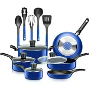 15 Piece Pots and Pans Non Stick Kitchenware Cookware Set, Blue