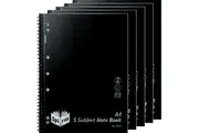 Spirax P596 5-Subject Notebook 7mm Ruled Spiral Bound 250 Page A4 Black Pack 5