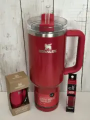 Stanley/Elf Collab Red Delicious 40oz Tumbler +Lip Oil +Keychain/Ornament Bundle