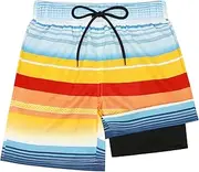 [Olreco] Youth Boys Swim Trunks with Compression Liner Boys Bathing Suit for Kids Swimsuits Teen Quick Dry Kids Board Shorts