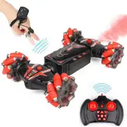 (Red)Remote Control Car Hand Controlled Gesture RC Stunt Car with Spray , Lights and Music for Kids, 4WD 2.4GHz Off-Road 360 Rotation Toy Car Gift