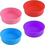 Jodsen Silicone Cake Tins for Baking,4 Pcs Round Cake Moulds 8 inch Non-Stick Cake Pan Silicone Baking Tins Cake Mold Sets Mixed Colors for Layer Cake,Rainbow Cake and Chiffon Cake Party Kitchen