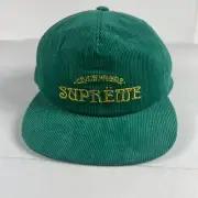 Supreme 5 panel Corduroy Snap Back Adjustable OS Green Champagne Embroidered Hat