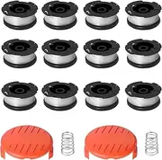 16PCS Line String Trimmer Replacement Spools Set for Black and Decker AF-100 Weed Eater, 0.065-inch 30ft Auto Feed Trimmer String Line, 12 Spools + 2 Caps + 2 Spring