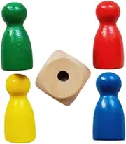 Wooden Game Pawns - Wooden 4 Chess Pieces Game Pawns with 1 Dice - Multicolor Small Board Accessories Portable Checkers Components for Adults