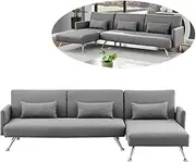 [Foret] 3 Seater Sofa Bed Corner Lounge Chaise Fabric Seat Couch Recliner Futon Grey
