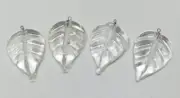 Vintage NOS Lot of 4 Clear Glass Leaf Charms With Wire Top Loops For Attaching