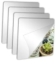 4 Pack Self Adhesive Acrylic Mirror, 8 x 8 Inch Mirror Tiles,Flexible Plastic
