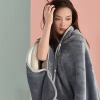 在飛比找松果購物優惠-日韓式多功能加大法蘭絨披肩保暖懶人毯 毯子 空調毯* (3.