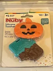 Nuby All Silicone Pumpkin & Chocolate Bar Teether – 2 Pack, 3+ Months