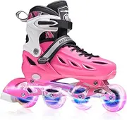 METROLLER Inline Skates for Girls and Boys, Women, Men 4 Sizes Adjustable Roller Blades with Light Up Wheels, Illuminating Beginner Rollerblades for Kids & Adult Youth