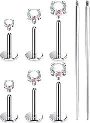 [Ruifan] Titanium Flat Back Lip Rings Externally Threaded Earrings Studs Nose Rings 20G 18G 16G Round Cubic Zirconia Tragus Cartilage Lobe Rook Helix Conch Labret Medusa Piercing Jewelry for Women Men