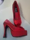Shoes Pleaser Party42 Red Glitter 5" Heel Peeptoe Pinup Platform Wizard Of Oz 8