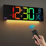 16 Inch Large LED Digital Wall Clock With Remote Control Dymamic RGB Display Automatic Brightness Date Temperature Night