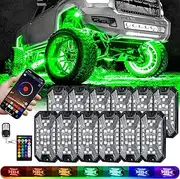 VI9000 12 Pods RGB LED Rock Lights 5 Sides with APP/RF Remote Control, Waterproof Underglow Lights Multi Zone Neon Exterior Lights Multicolor 12v for UTV ATV Golf Cart Truck RZR Offroad Pickup SUV