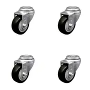 3 Inch SS Black Polyurethane Wheel Swivel Bolt Hole Caster Set Service Caster