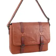 Pierre Cardin Crumple Leather 13" Messenger Laptop Bag (Cognac)