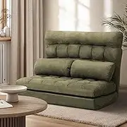 Oikiture Floor Sofa 2 Seater Sofa Bed Foldable Lounge Chair with Cushion Green