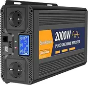 Starkbaer 2000W Pure Sine Wave Inverter 12V to 230V Voltage Inverter Power Inverter Pure Sine Wave Inverter with LCD Remote Control, 2 EU Power Socket 1 USB Port 1 Type-c Port For Car