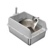 Large Stainless Steel Enclosed Cat Litter Box Odor Free Cat Toilet with Scoop, Easy to Clean & Rustproof