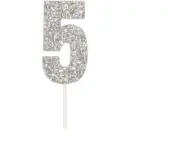 Artwrap Number 5 Glitter Cake Topper - Silver