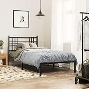 King Single Metal Bed Frame Black, 107x203 cm - Sturdy Metal Slats, Easy Storage, Ideal Bedroom Furniture, BedHead Frames Base