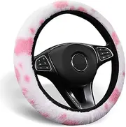 ALEMODR Pink Cow Print Plush Steering Wheel Cover Fluffy Winter Warm Universal 15 inch for Women Girls