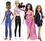 Barbie Professional Set of 4 Dolls and Accessories, Women in The Film Industry with Studio Director, Director, Camerafron, and Movie Star in Extendable Outfits HRG54