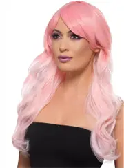 Ombre Womens Pink Wavy Costume Wig