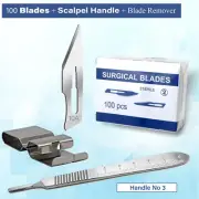 100 Scalpel Blades#10A +#3 Metal Handle + Blade Remover Medical Surgery,Podiatry
