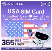 Jethro Mobile SIM Card Unlimited Talk Text & 5GB High-Speed Data Monthly 1 Year