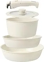 Tibbicc Pots and Pans Set Non Stick, Ceramic Cookware Set Nonstick Frying Pans 5 Pcs-Non Toxic PFAS/PFOA/PTFE Free, with Detachable Handle for RV Kitchen, Induction & Dishwasher Safe Cream White