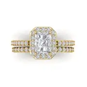 2.4ct Emerald Cut Engagement Wedding Pave Ring Band bridal Set 14k Yellow Gold