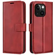 Calf Texture Leather Cover for iPhone 15 Square ic Closure Stand Wallet Phone Case
