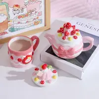 在飛比找momo購物網優惠-【JEN】手工陶瓷草莓蛋糕單人下午茶壺杯子組