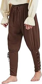 Durio Pirate Pants for Men Renaissance Pants Ankle Banded Medieval Pants with Drawstrings Halloween Costume Cosplay, Brown, XX-Large