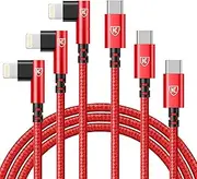 USB C to Lightning Cable 6FT, 90 Degree iPhone Charger Cables [Apple MFi Certified] 3Pack Fast Charging Cord Nylon Braided USB C Lightning Cable Compatible with iPhone 14/13/12/11/Pro Max/Plus/8/7-Red