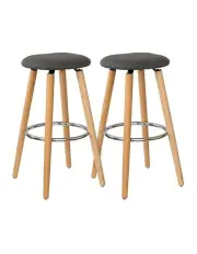 [Hacienda] Cotton/Steel Modern Padded Barstools Set of 2 in Grey/Wood
