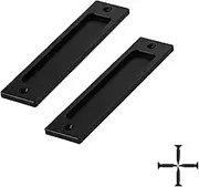 2 Pack Barn Door Handles, 6 Inch Flush Door Pull, Recessed Door Handles, Sliding Closet Door Finger Pull, Rectangular Flat Plate for Pocket Door Drawer Cabinet Cupboard (Black)