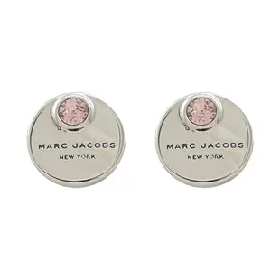 MARC JACOBS 品牌圓盤LOGO水鑽鑲嵌耳環.銀