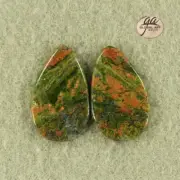 EA18604# 1 Pair Natural genuine Gemstone matched Unakite earrings Cab