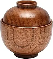 Perfk Wooden Bowl with Lid Japanese Style Children Mixing Fruit Bowl Small Wooden Bowls